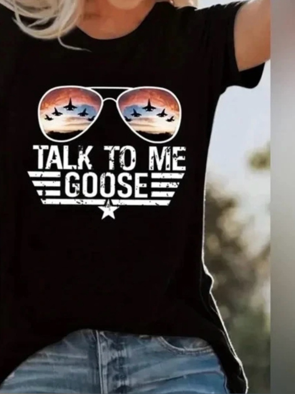 Women’s “Talk To Me Goose” Black Short Sleeve T-Shirt Sz M